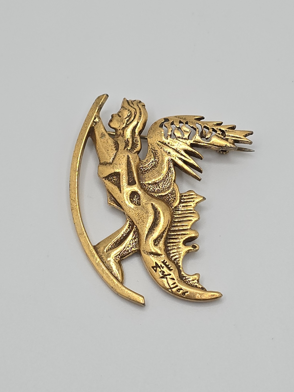 Vintage Salvador Dali Signed Winged Angel Brooch 1966 Israel Judaica Art Pin